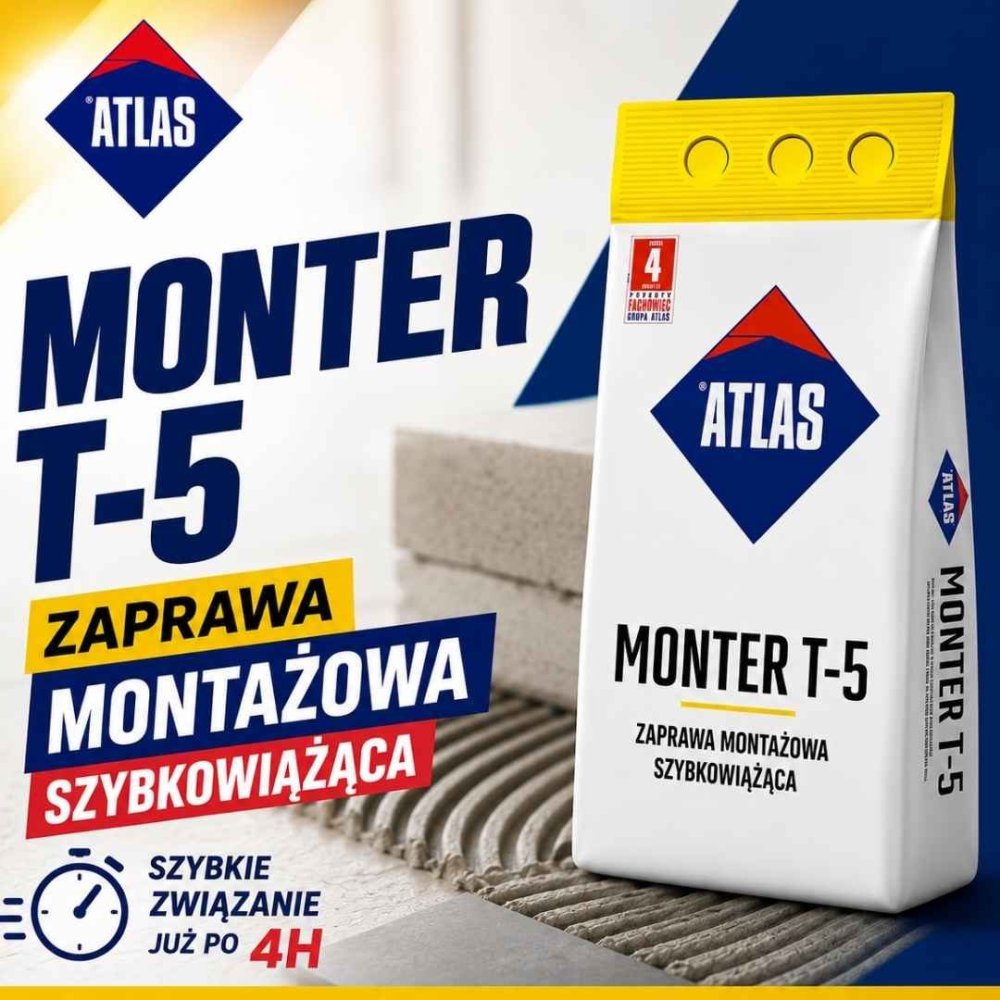 ATLAS MONTER T5 25 KG szybkowiążąca zaprawa montażowa