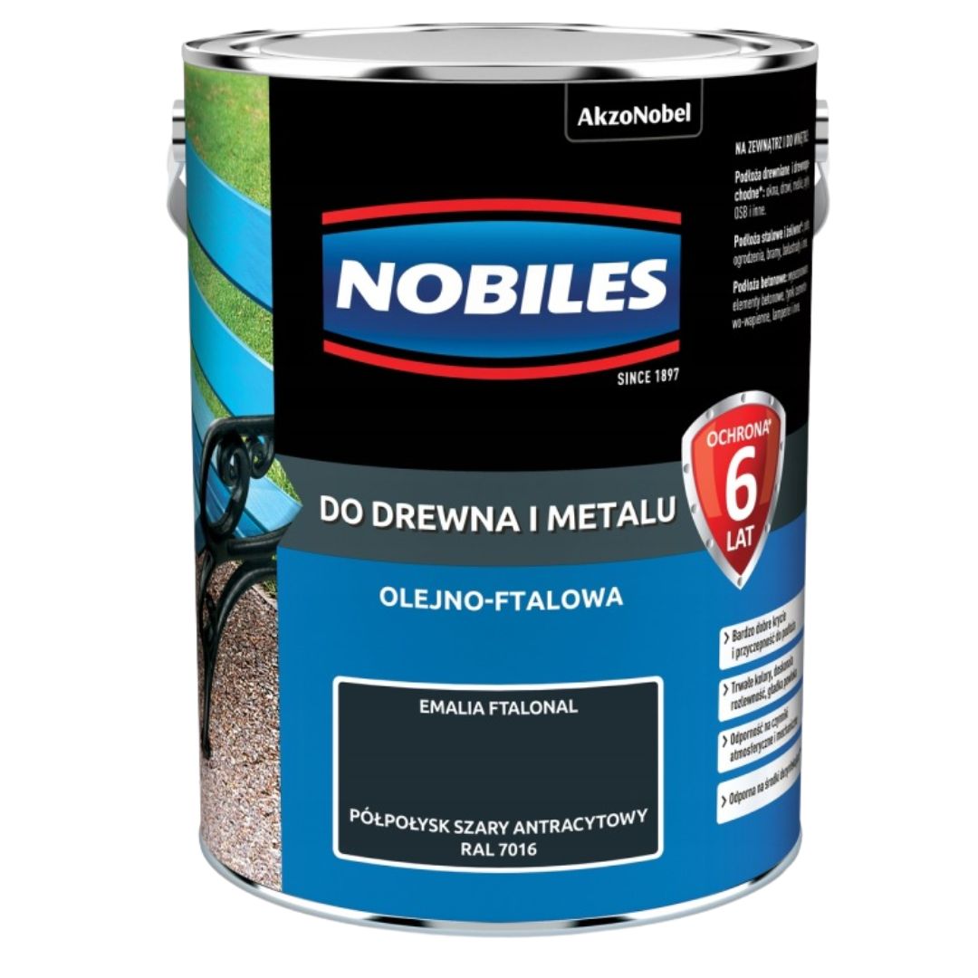 Farba do drewna i metalu FTALONAL ANTRACYTOWY RAL 7016 5L Nobiles