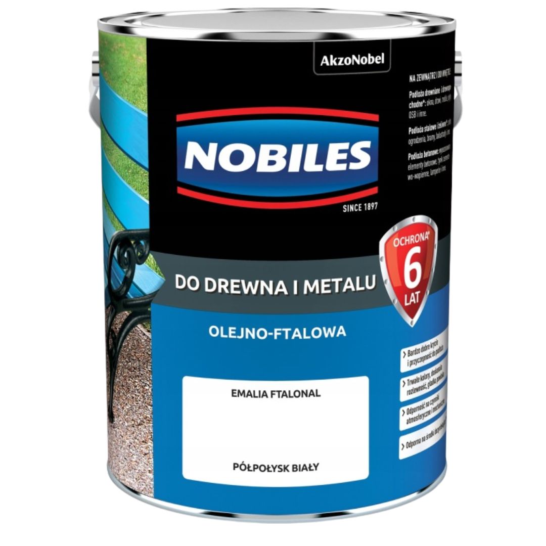 Farba do drewna i metalu FTALONAL BIAŁY PÓŁPOŁYSK 5L Nobiles