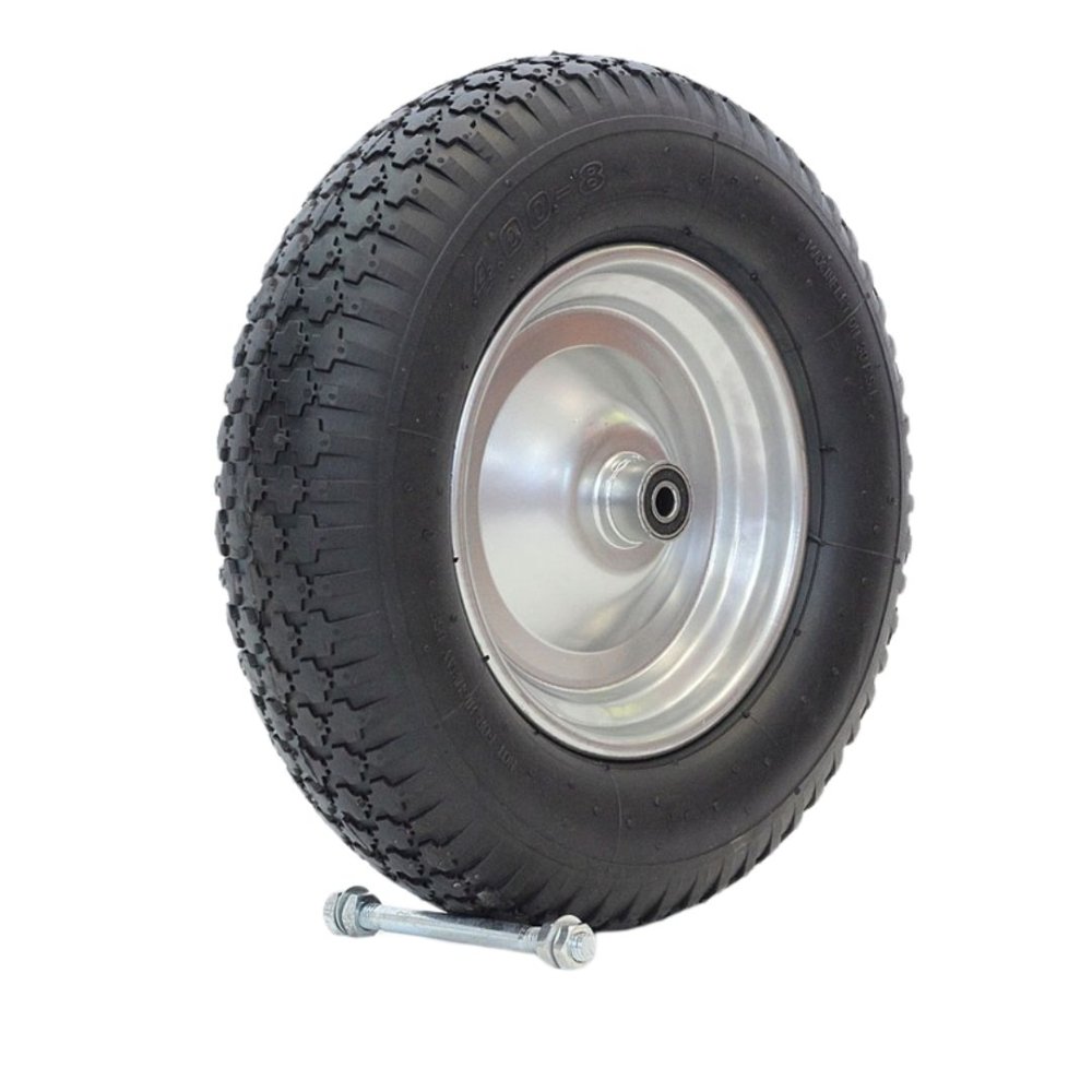 KOŁO DO TACZKI PNEUMATYCZNE 400/8 FELAGA METAL, ŁOŻYSKO+OŚ,  4PR  SREBRNE