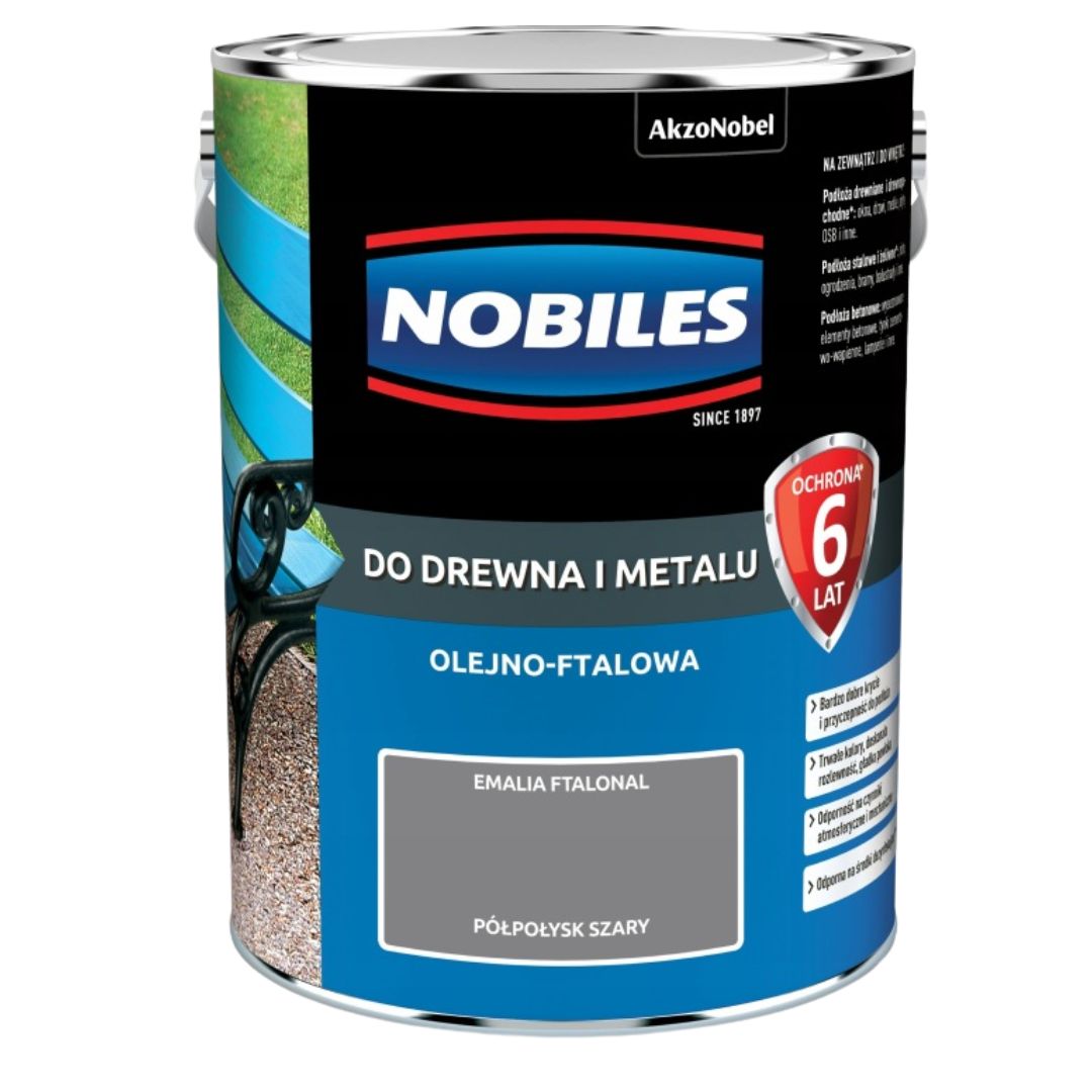 Farba do drewna i metalu FTALONAL SZARY 5L Nobiles