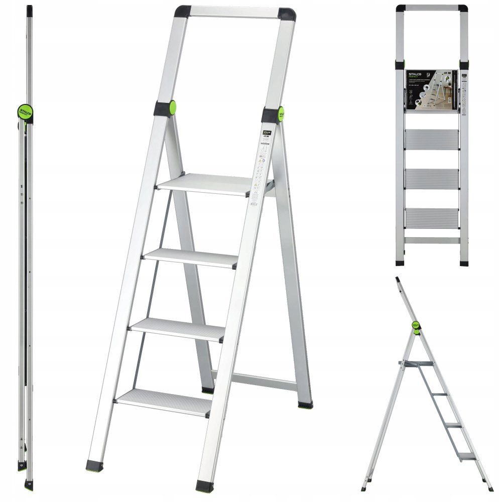 DRABINA SKŁADANA SLIM 4-stopnie z uchwytem aluminium 020140513