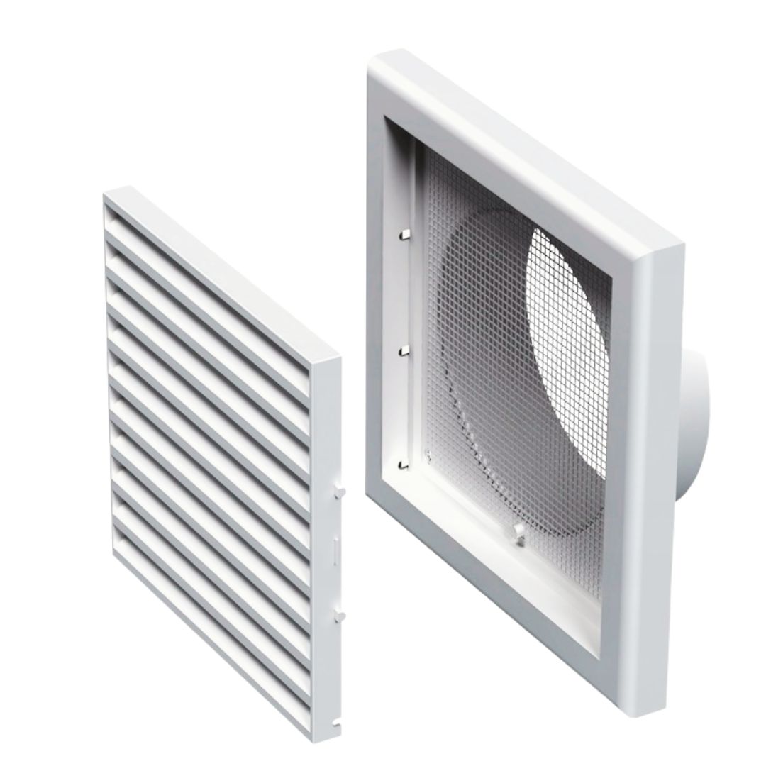 KRATKA WENTYLACYJNA 154x154 mm regulowana z siatką i kołnierzem okrągłym fi 100 mm MW100 AK BIAŁA Ventika