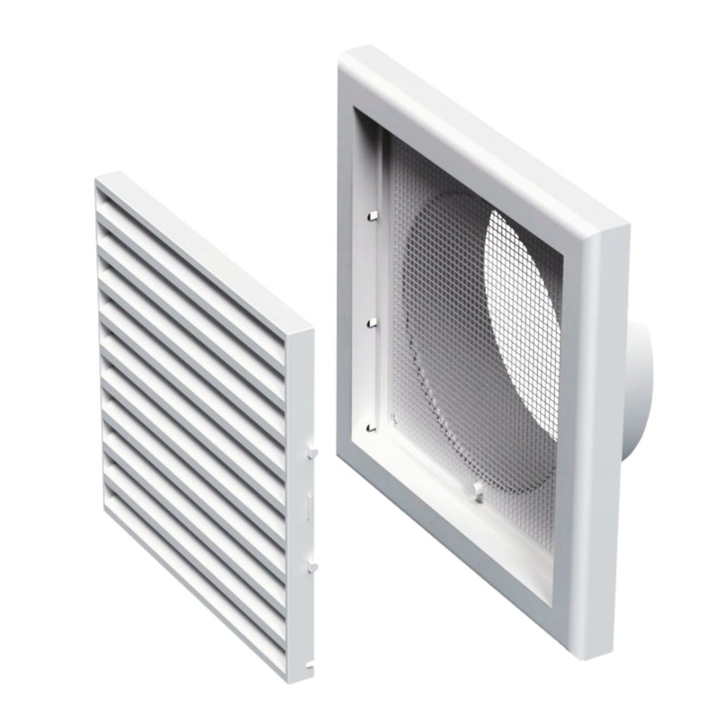 KRATKA WENTYLACYJNA 154x154 mm regulowana z siatką i kołnierzem okrągłym fi 100 mm MW100 AK BIAŁA Ventika