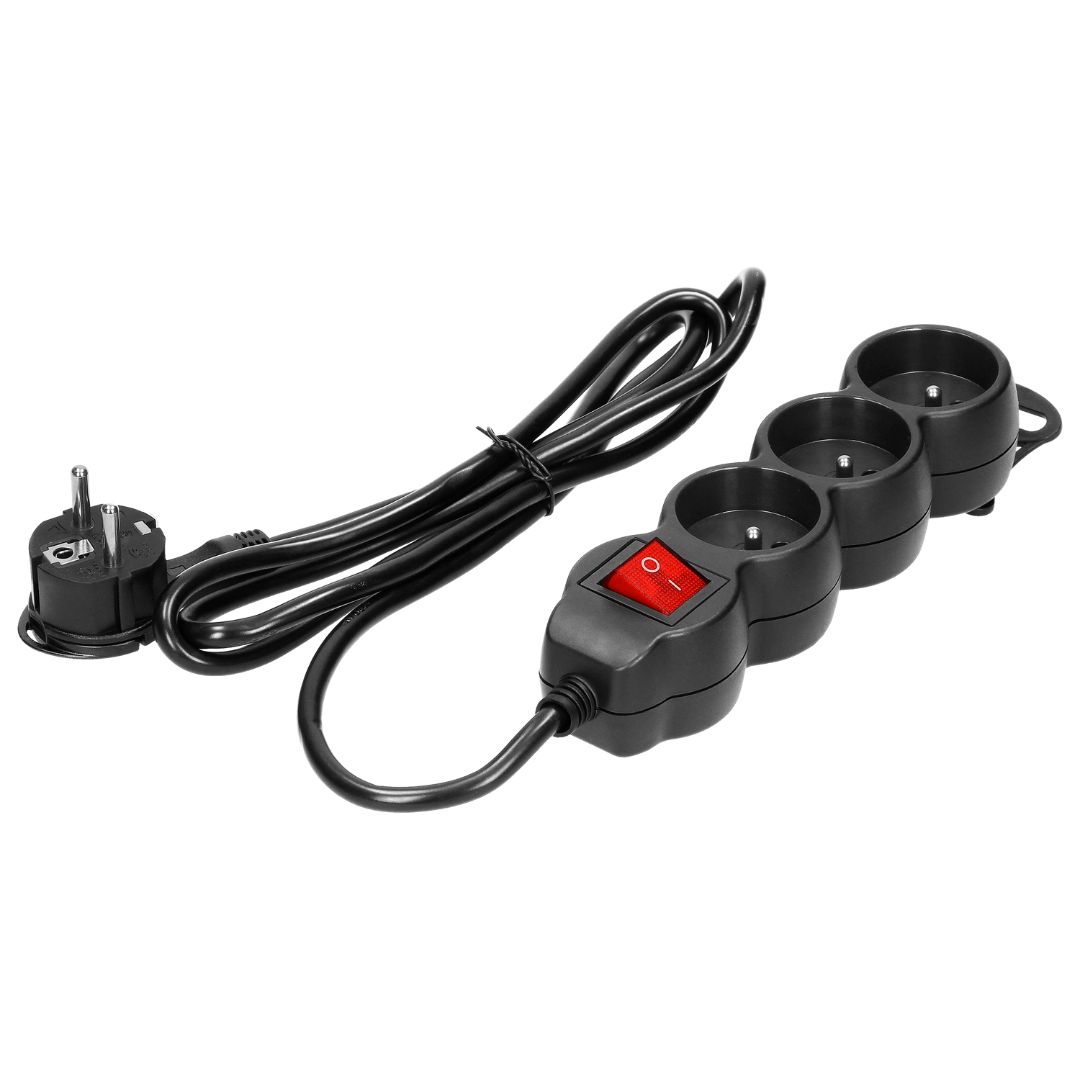 PRZEDŁUŻACZ 3X2P+Z z wyłącznikiem 5m H05VV-F 3x1,5mm2 płaska wtyczka