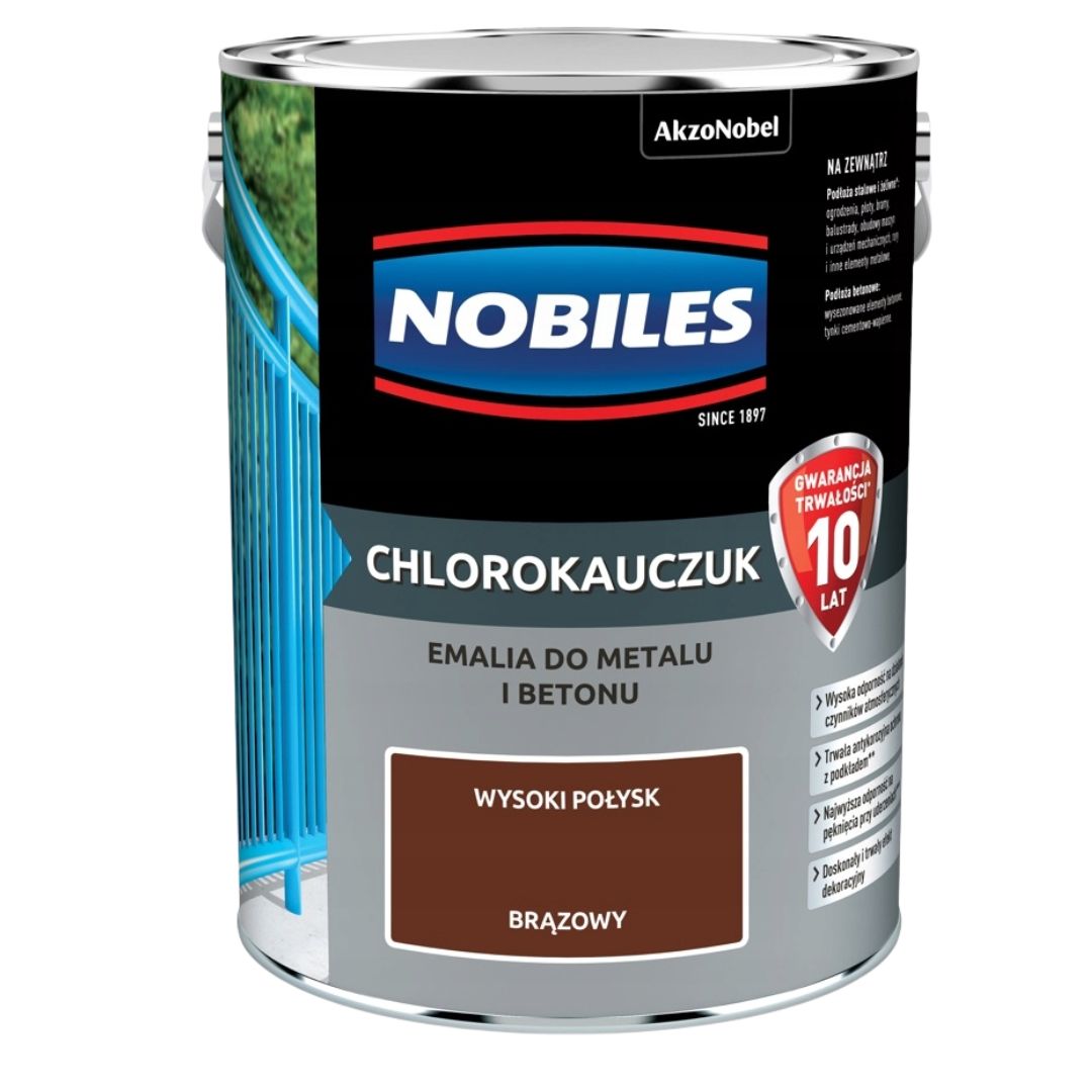 Farba do metalu i betonu CHLOROKAUCZUK BRĄZ 5L Nobiles