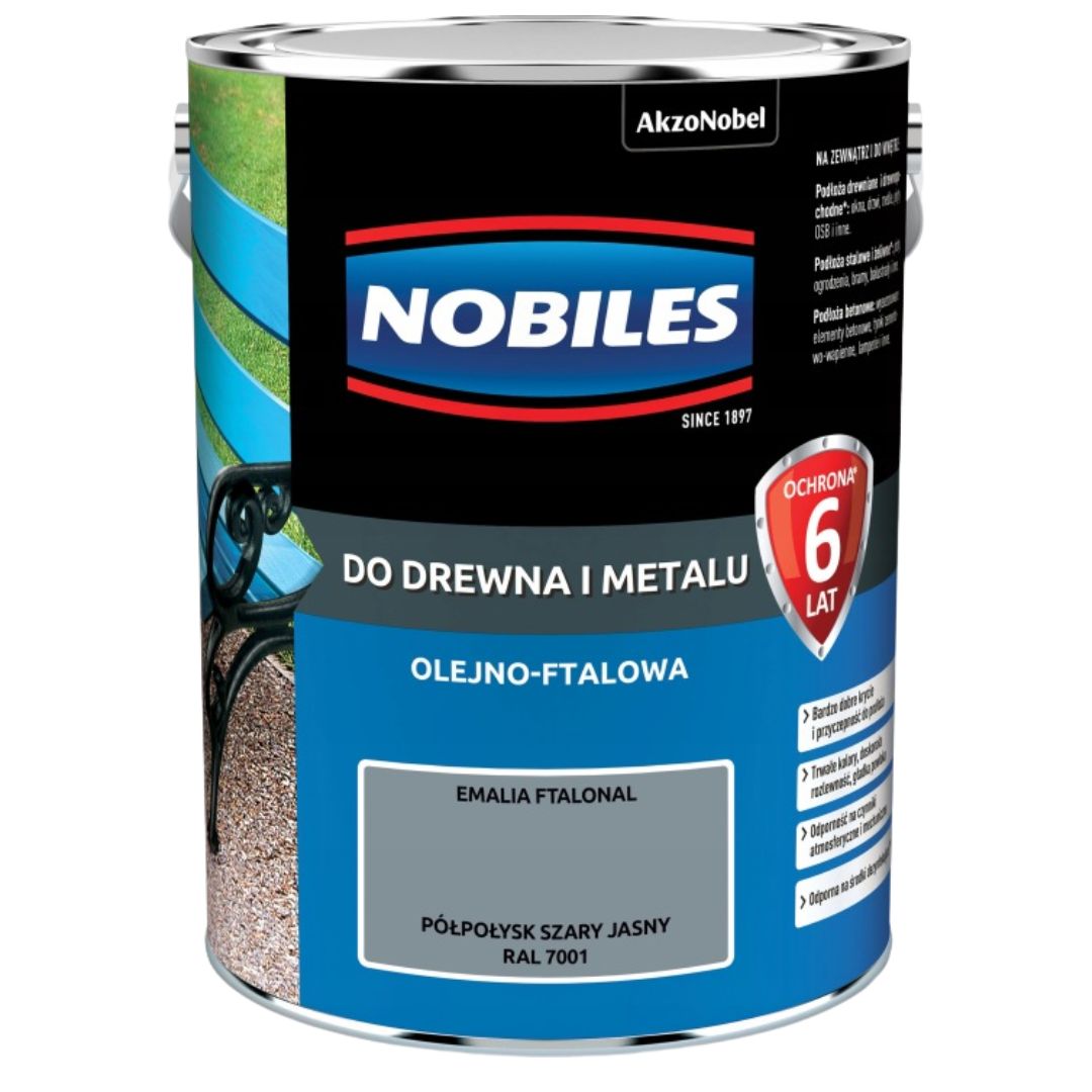 Farba do drewna i metalu FTALONAL SZARY JASNY 5L Nobiles