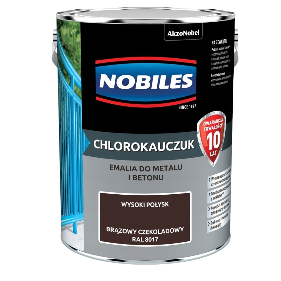 Farba do metalu i betonu CHLOROKAUCZUK BRĄZ CZEKOLADOWY 5L Nobiles