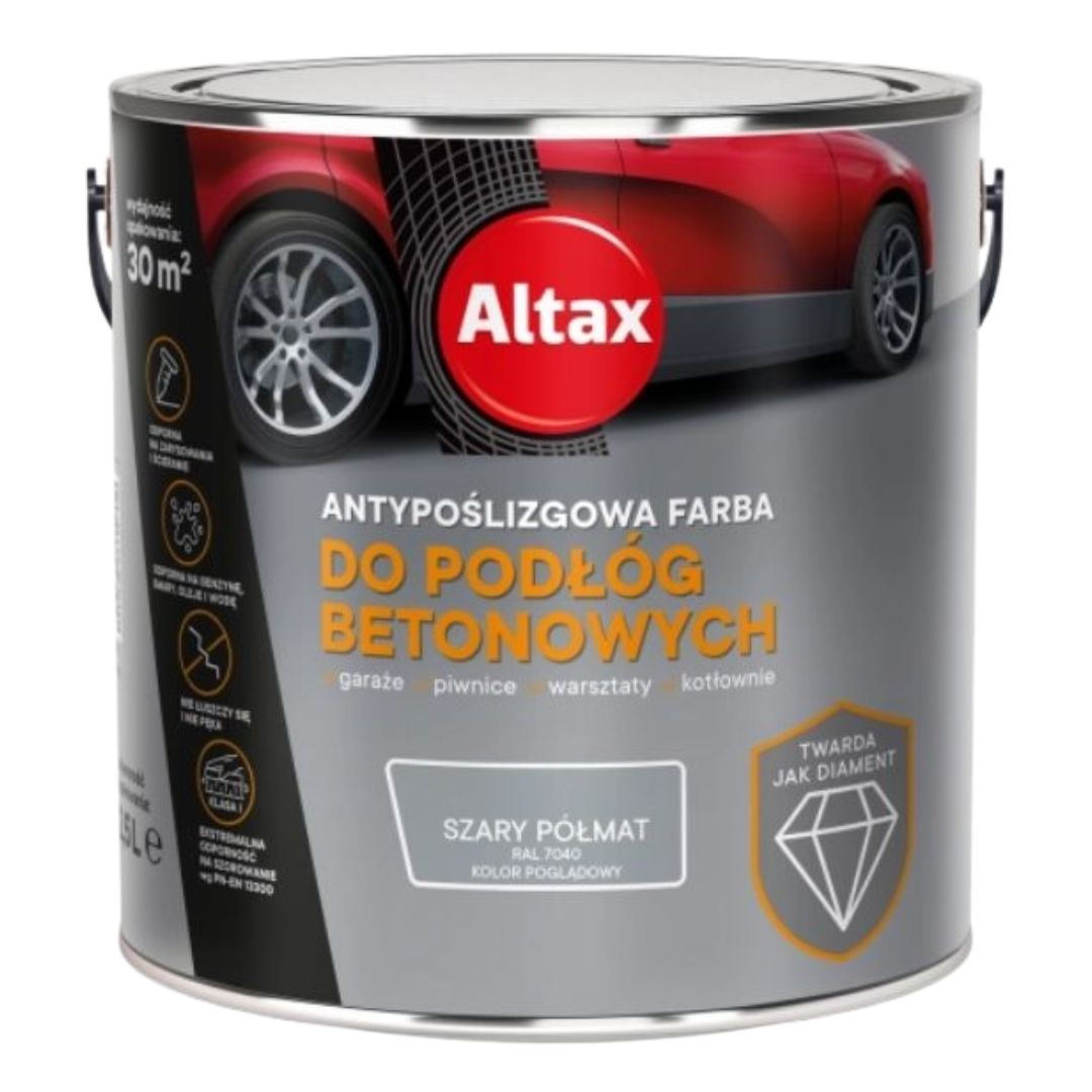ALTAX FARBA DO PODŁÓG BETONOWYCH ANTYPOŚLIZGOWA SZARA 2,5 L