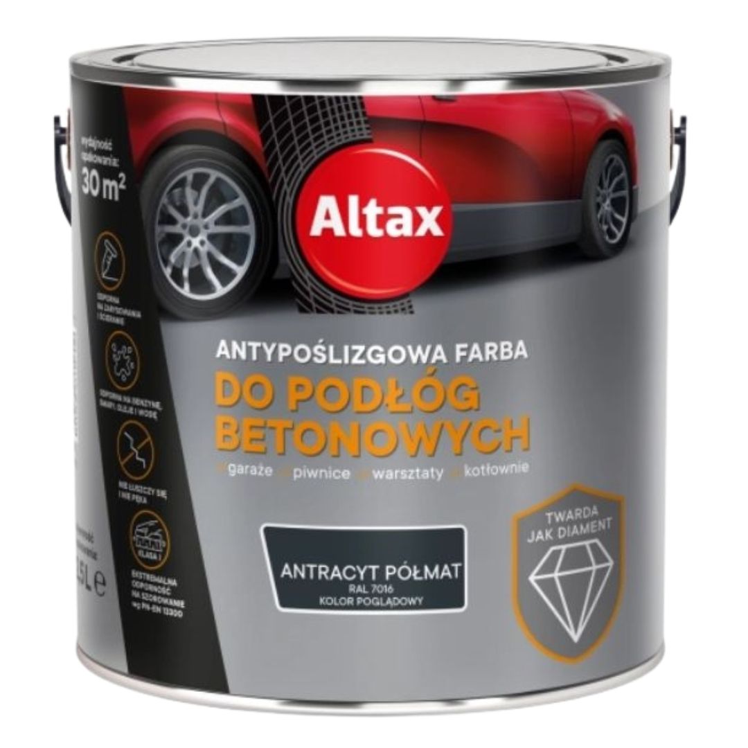 ALTAX FARBA DO PODŁÓG BETONOWYCH ANTYPOŚLIZGOWA ANTRACYT 2,5L