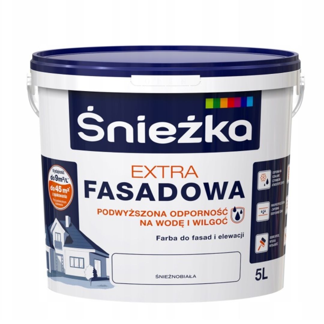 FARBA ELEWACYJNA FASADOWA Biała EXTRA ŚNIEŻNOBIAŁA 5L Śnieżka